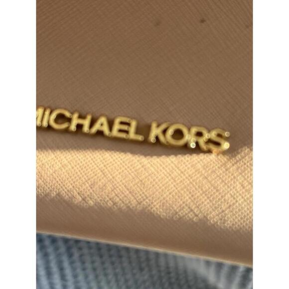 Michael Kors saffiano Leather Tote Blush Beige Taupe Gold Grommet Shoulder Bag - Picture 2 of 3